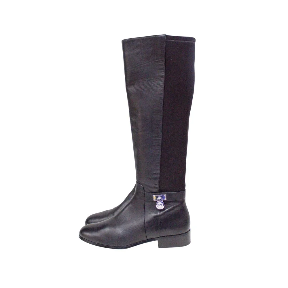 Michael Kors Hamilton Tall Riding Boots Black Leather/Textile Size 7M